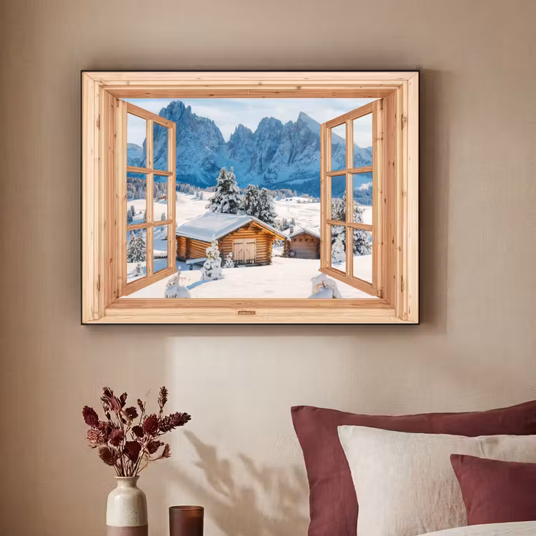 Art Frame - Doorkijk - Winterlandschap - Huisje - Bergen - Uitzicht — 2