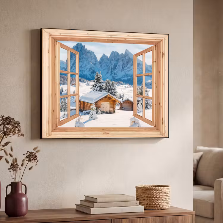 Art Frame - Doorkijk - Winterlandschap - Huisje - Bergen - Uitzicht — 4