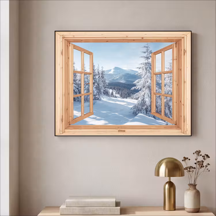 Art Frame - Doorkijk - Winterlandschap - Natuur - Berg - Bomen - Hout — 3
