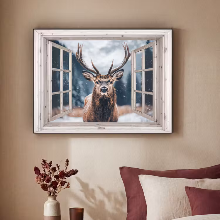Art Frame - Hert - Dieren - Landschap - Winter - Sneeuw - Doorkijk - Natuur — 2