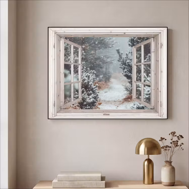 Art Frame - Bos - Winter - Bomen - Natuur - Pad - Doorkijk - Wit — 3