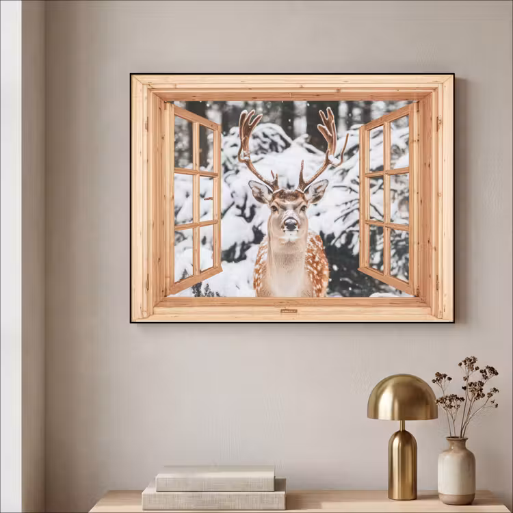 Art Frame - Doorkijk - Hert - Sneeuw - Winter - Bos - Dieren — 3