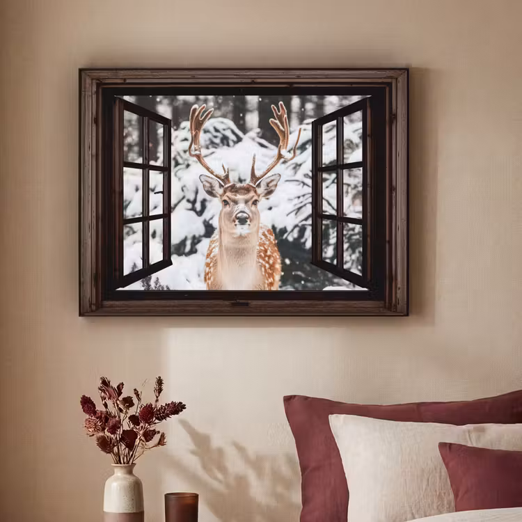 Art Frame - Hert - Sneeuw - Winter - Bos - Dieren - Doorkijk — 2