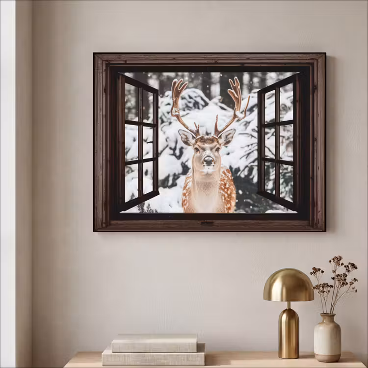 Art Frame - Hert - Sneeuw - Winter - Bos - Dieren - Doorkijk — 3