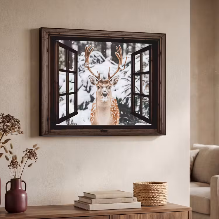 Art Frame - Hert - Sneeuw - Winter - Bos - Dieren - Doorkijk — 4