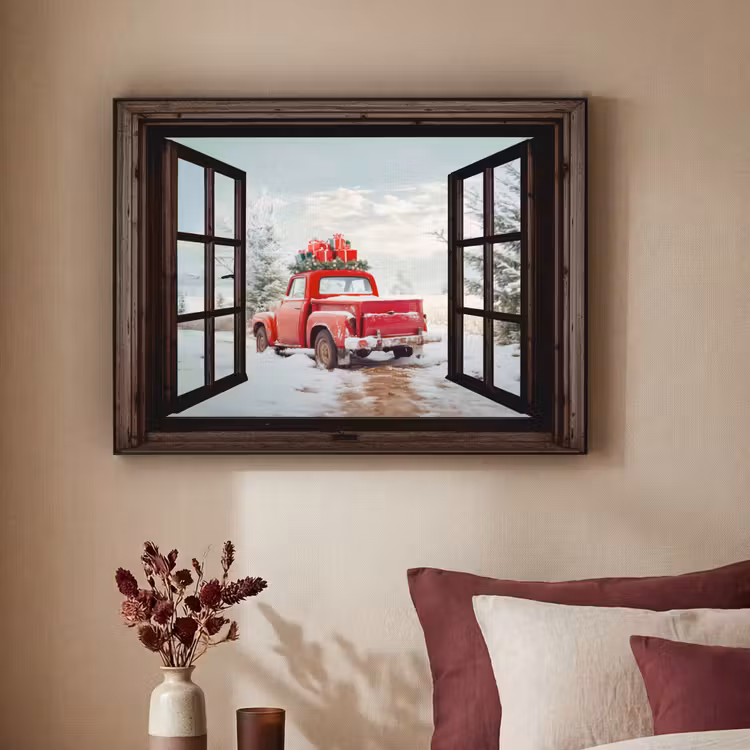Art Frame - Doorkijk - Auto - Rood - Cadeaus - Winterlandschap - Kerst — 2