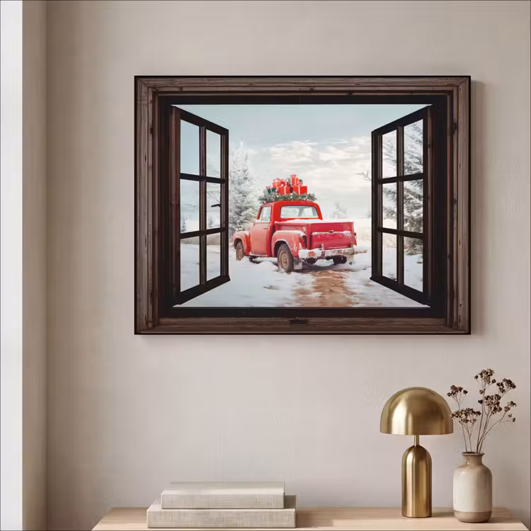 Art Frame - Doorkijk - Auto - Rood - Cadeaus - Winterlandschap - Kerst — 3