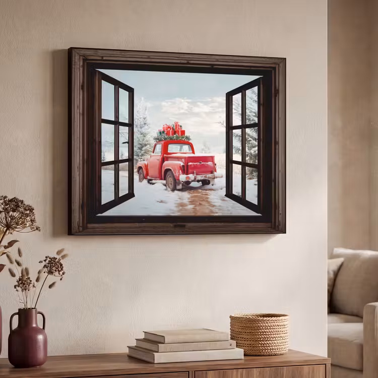 Art Frame - Doorkijk - Auto - Rood - Cadeaus - Winterlandschap - Kerst — 4
