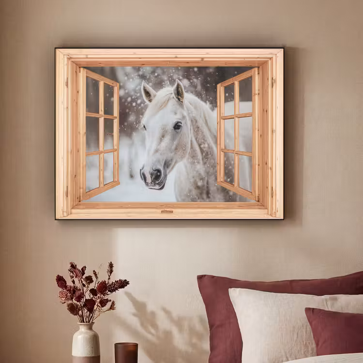 Art Frame - Doorkijk - Paard - Wit - Winter - Sneeuw - Dieren — 2