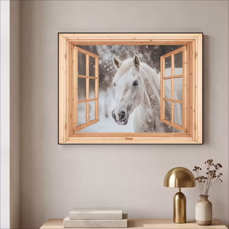 Art Frame - Doorkijk - Paard - Wit - Winter - Sneeuw - Dieren — 3