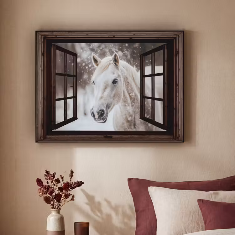 Art Frame - Doorkijk - Paard - Wit - Winterlandschap - Sneeuw — 2