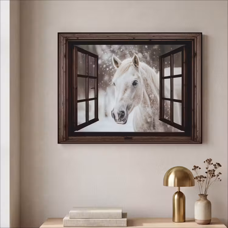 Art Frame - Doorkijk - Paard - Wit - Winterlandschap - Sneeuw — 3
