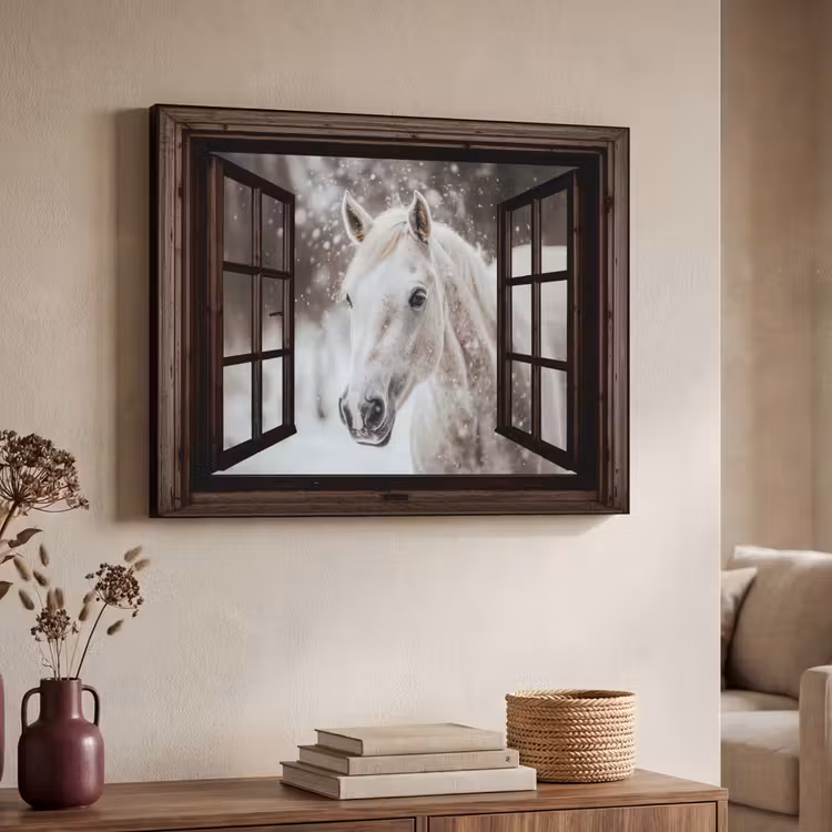 Art Frame - Doorkijk - Paard - Wit - Winterlandschap - Sneeuw — 4