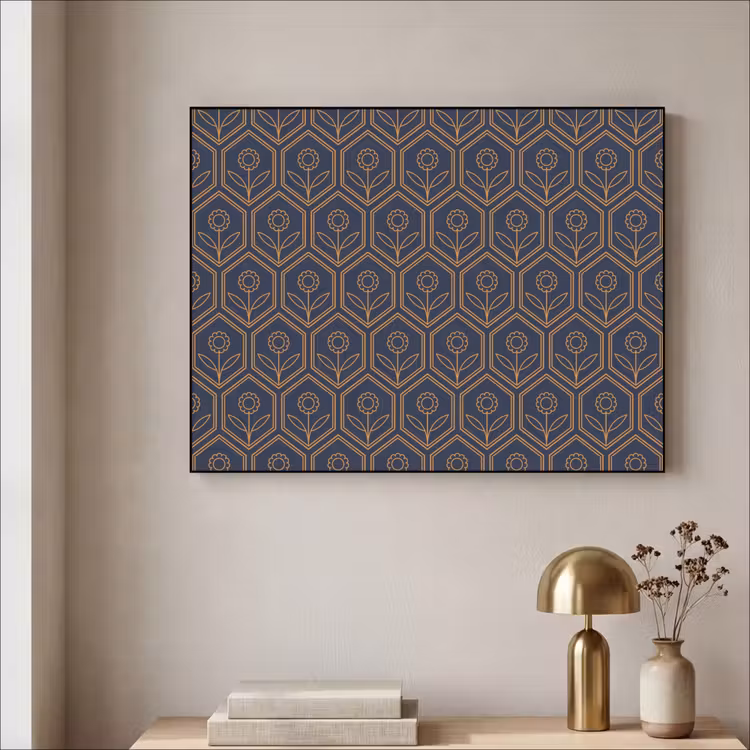 Art Frame - Donkerblauw - Patroon - Bloem - Symmetrisch — 3
