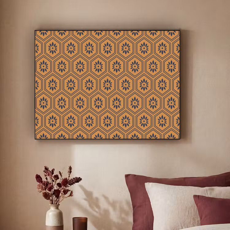 Art Frame - Okergeel - Patroon - Bloem - Donkerblauw — 2