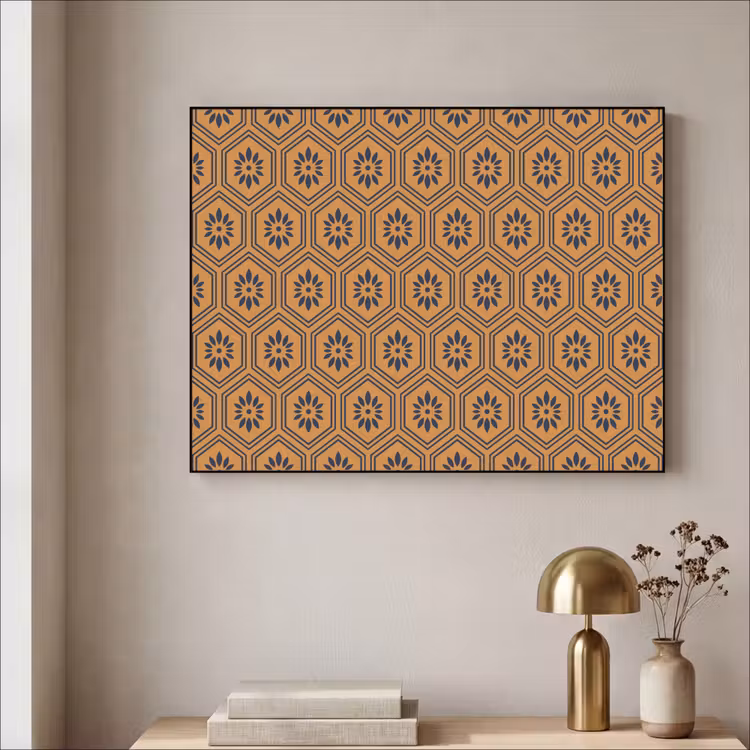 Art Frame - Okergeel - Patroon - Bloem - Donkerblauw — 3