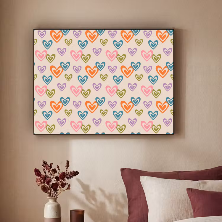 Art Frame - Kleurrijk - Hartjes - Patroon - Beige — 2