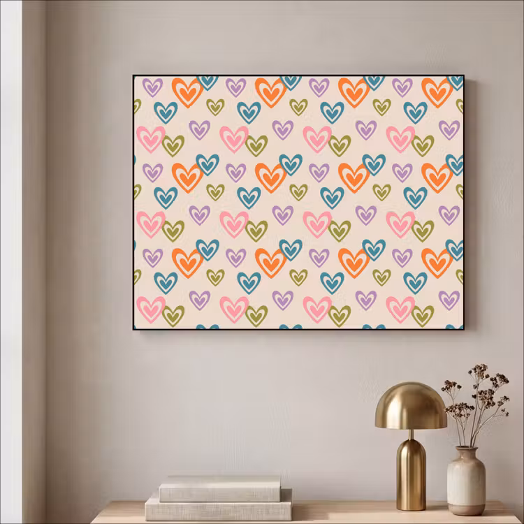 Art Frame - Kleurrijk - Hartjes - Patroon - Beige — 3