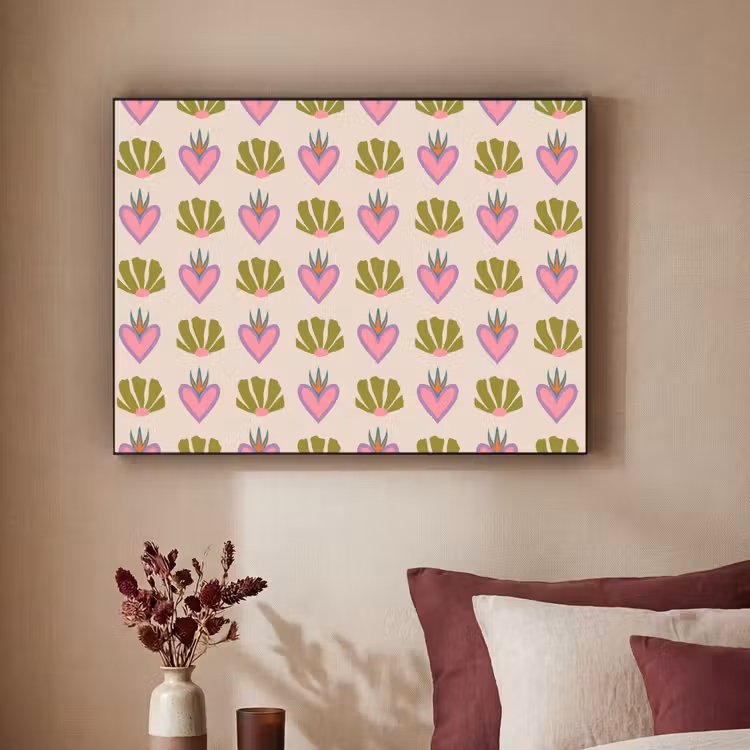 Art Frame - Patroon - Beige - Hartjes - Bloemen — 2