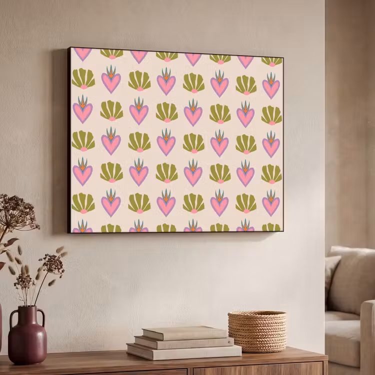 Art Frame - Patroon - Beige - Hartjes - Bloemen — 4