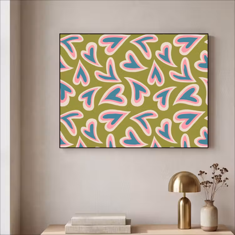 Art Frame - Groen - Retro - Hartjes - Patroon — 3