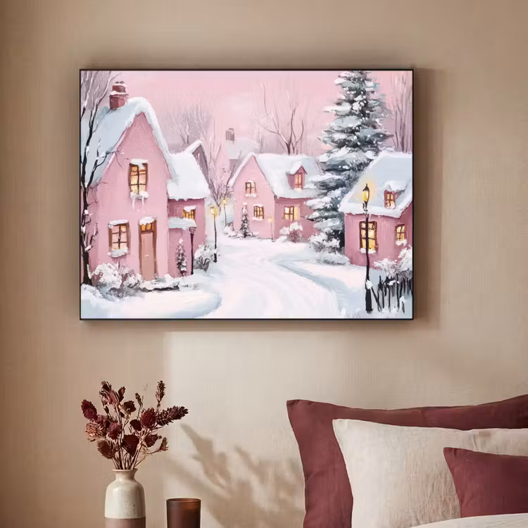 Art Frame - Kerstdorp - Roze - Winter - Sneeuw - Huizen — 2