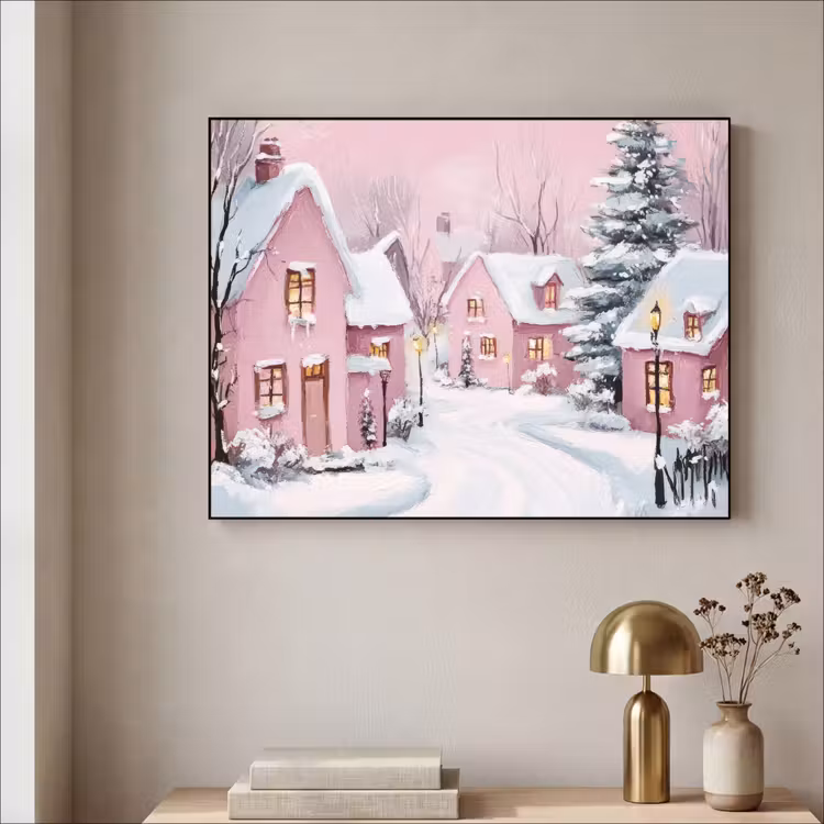Art Frame - Kerstdorp - Roze - Winter - Sneeuw - Huizen — 3
