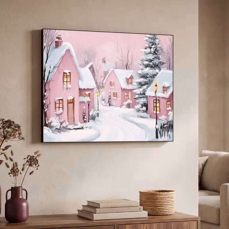Art Frame - Kerstdorp - Roze - Winter - Sneeuw - Huizen — 4