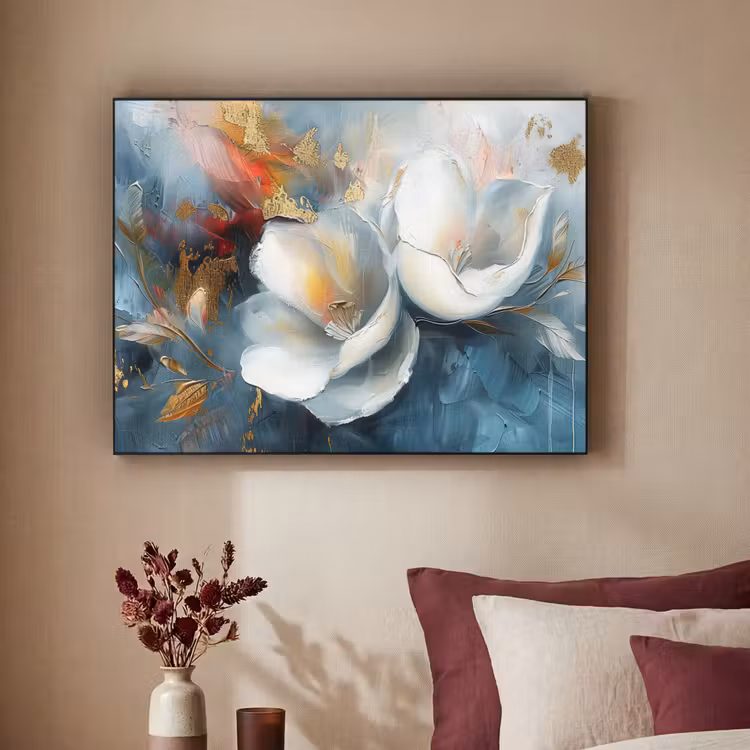 Art Frame - Bloemen - Wit - Goud - Kunst - Abstract — 2