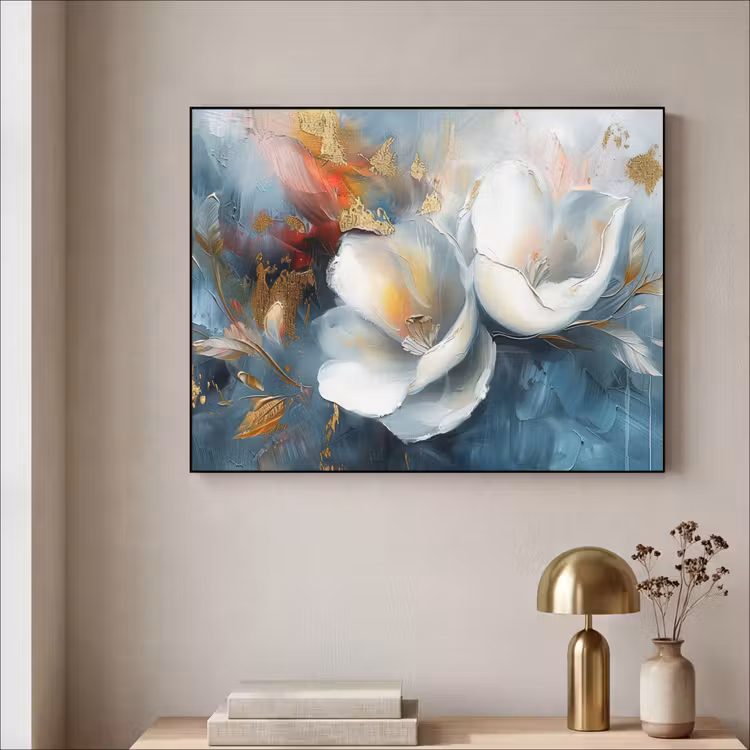 Art Frame - Bloemen - Wit - Goud - Kunst - Abstract — 3