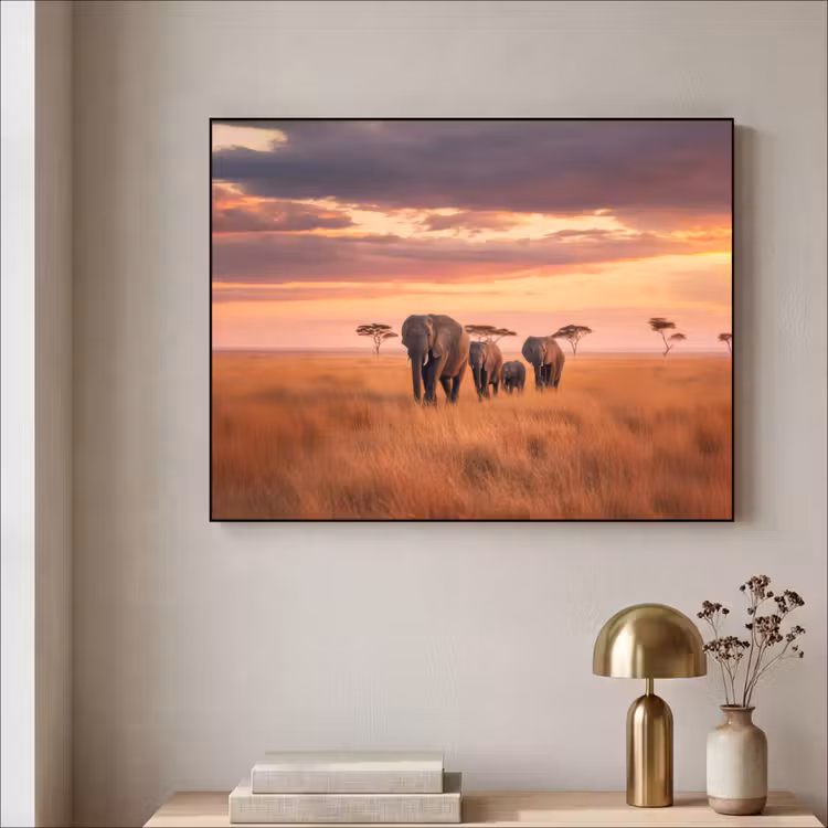 Art Frame - Groep olifanten - Open vlakte - Zon — 3