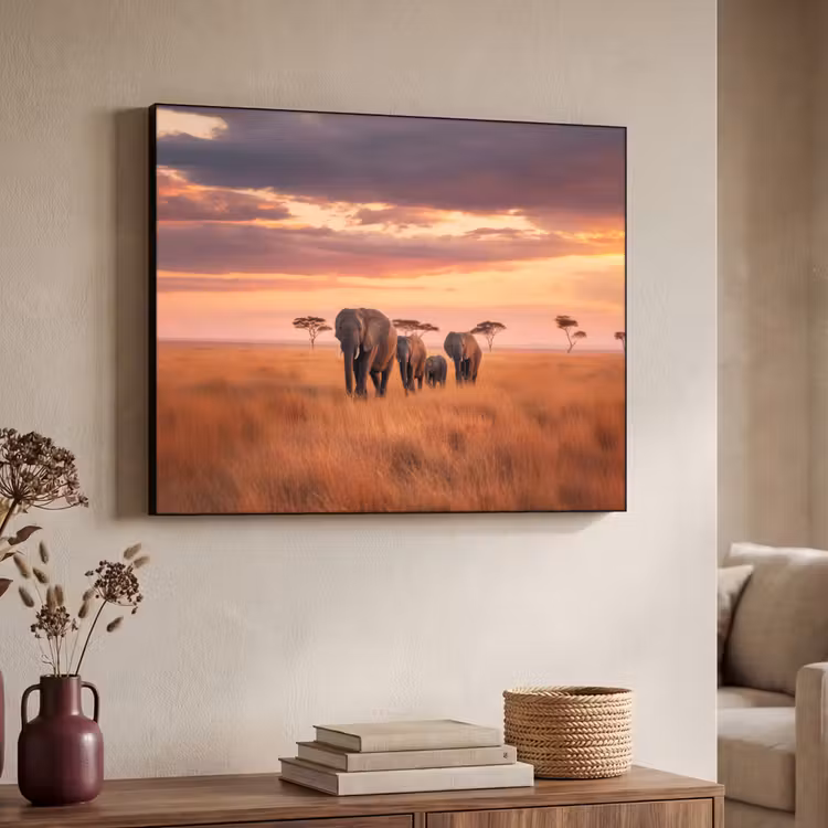 Art Frame - Groep olifanten - Open vlakte - Zon — 4