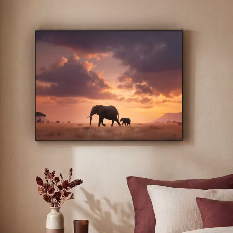 Art Frame - Olifanten - Grasland - Zonsondergang — 2