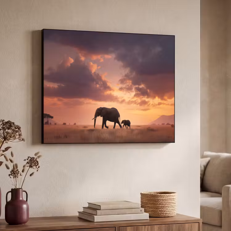Art Frame - Olifanten - Grasland - Zonsondergang — 4
