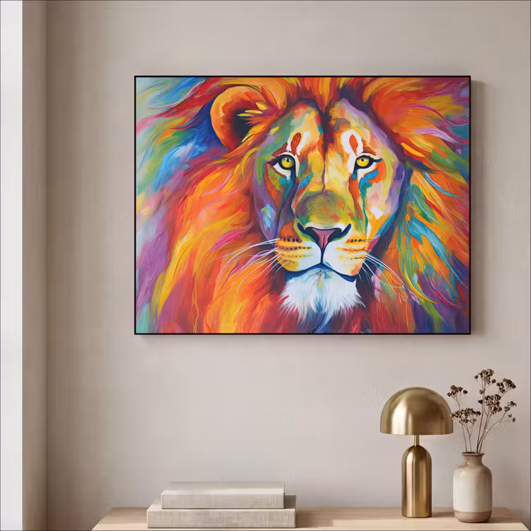 Art Frame - Leeuw - Dieren - Olieverf - Regenboog — 3