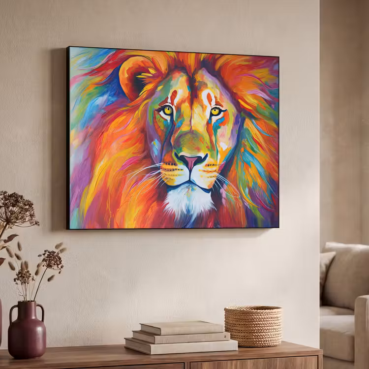 Art Frame - Leeuw - Dieren - Olieverf - Regenboog — 4