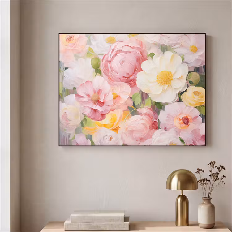 Art Frame - Bloemen - Roze - Botanisch - Kunst - Acrylverf — 3