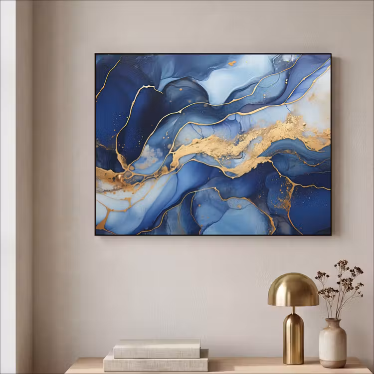 Art Frame - Marmer - Blauw - Goud - Abstract — 3