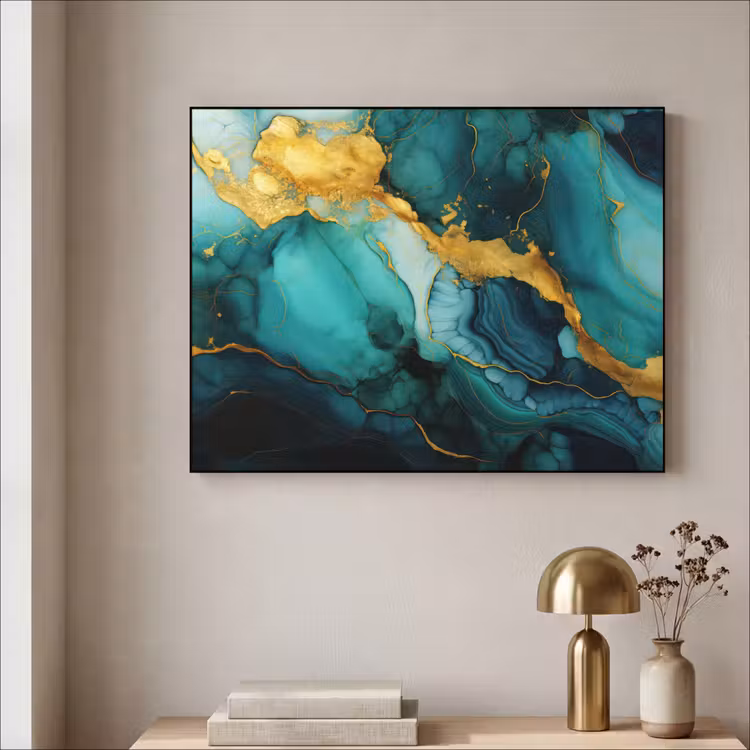 Art Frame - Marmer - Goud - Blauw groen - Abstract - Turquoise — 3