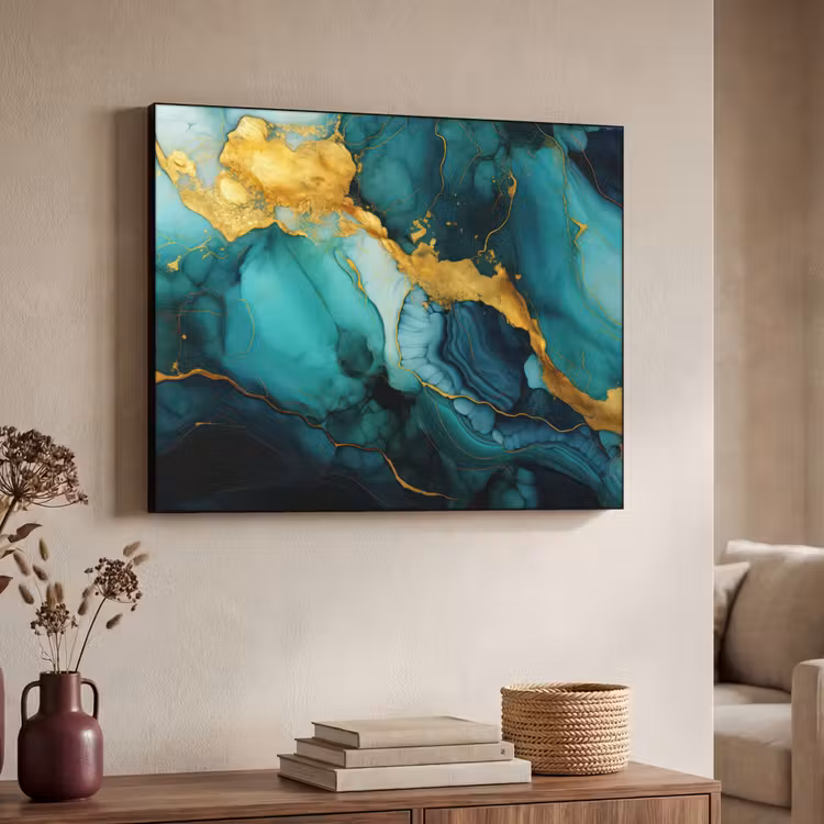 Art Frame - Marmer - Goud - Blauw groen - Abstract - Turquoise — 4