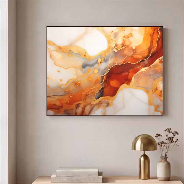 Art Frame - Marmer - Oranje - Goud - Modern - Abstract — 3