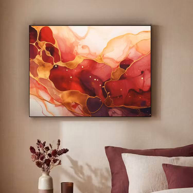 Art Frame - Marmer - Rood - Goud - Modern - Abstract — 2