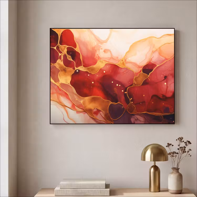 Art Frame - Marmer - Rood - Goud - Modern - Abstract — 3