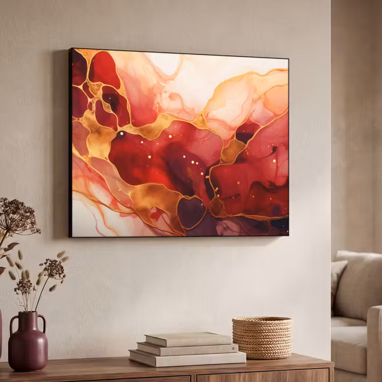 Art Frame - Marmer - Rood - Goud - Modern - Abstract — 4