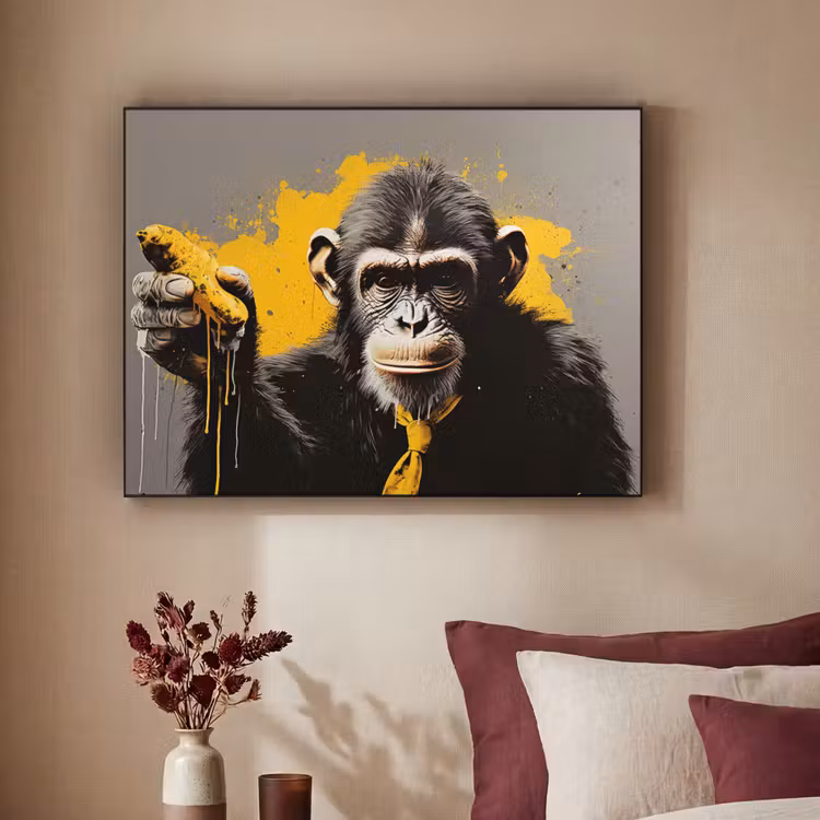 Art Frame - Aap - Chimpansee - Banaan - Geel - Dieren - Stropdas — 2
