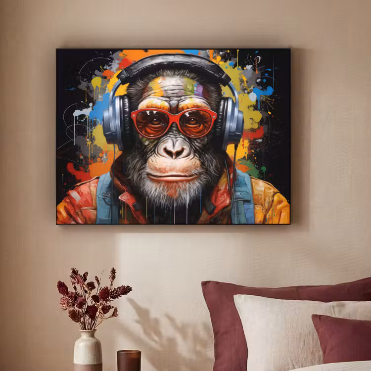Art Frame - Chimpansee - Aap - dieren - Graffiti - Bril - Koptelefoon - Kleuren — 2