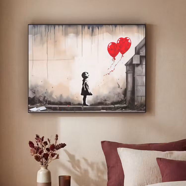 Art Frame - Kunst - Meisje - Ballonnen - Hart - Grijs — 2