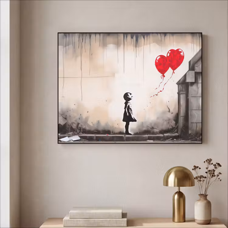 Art Frame - Kunst - Meisje - Ballonnen - Hart - Grijs — 3