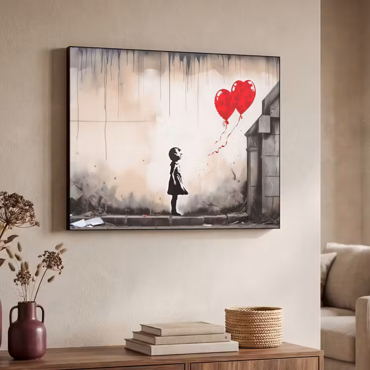 Art Frame - Kunst - Meisje - Ballonnen - Hart - Grijs — 4