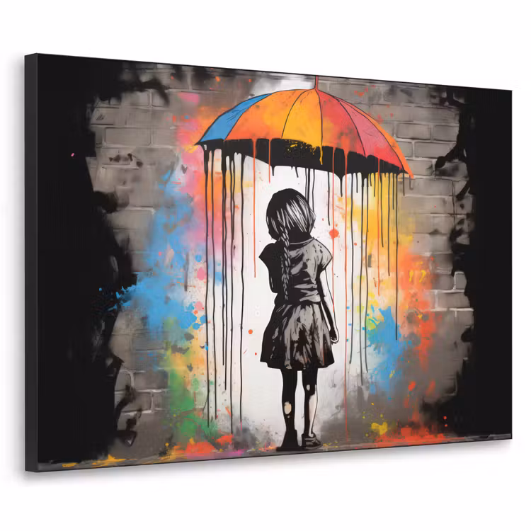 Art Frame - Meisje - Kunst - Paraplu - Graffiti - Kleuren - Muur — 1